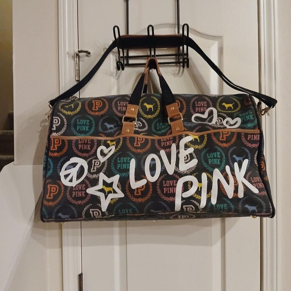 Rare Y2K Vintage Victorias Secret Love PINK Large Canvas Logo Duffle Bag Mcbling - Picture 1 of 8